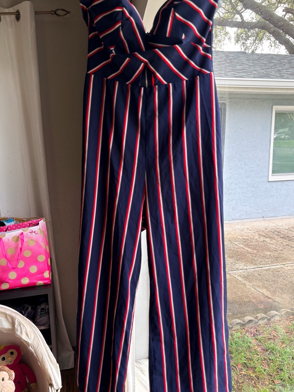 Fashion Nova Navy Striped Twist-Front Wide-Leg Jumpsuit